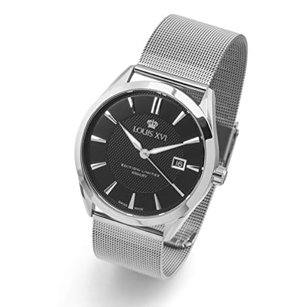 LOUIS XVI herrarmbandsur amaury stålband silver svart 41 mm analog kvarts rostfritt stål Milanaise armband 996